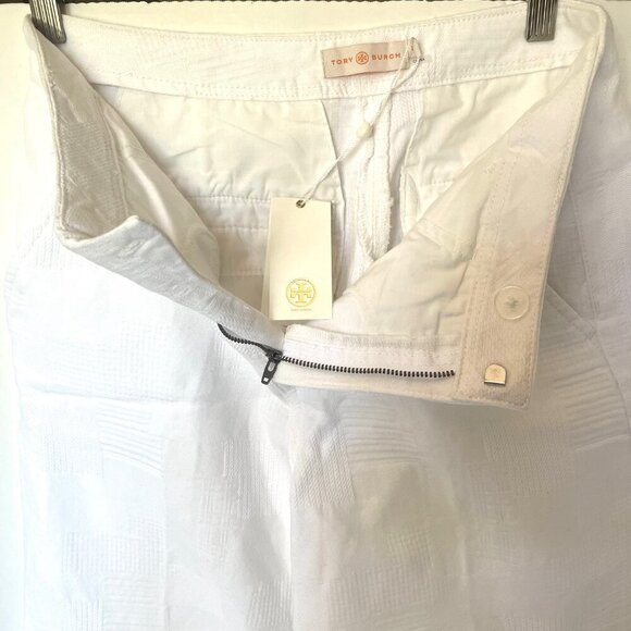 Tory Burch Wide Leg Crop Pant Womens 27 White Jacquard Cotton Culotte Summer - Picture 8 of 13